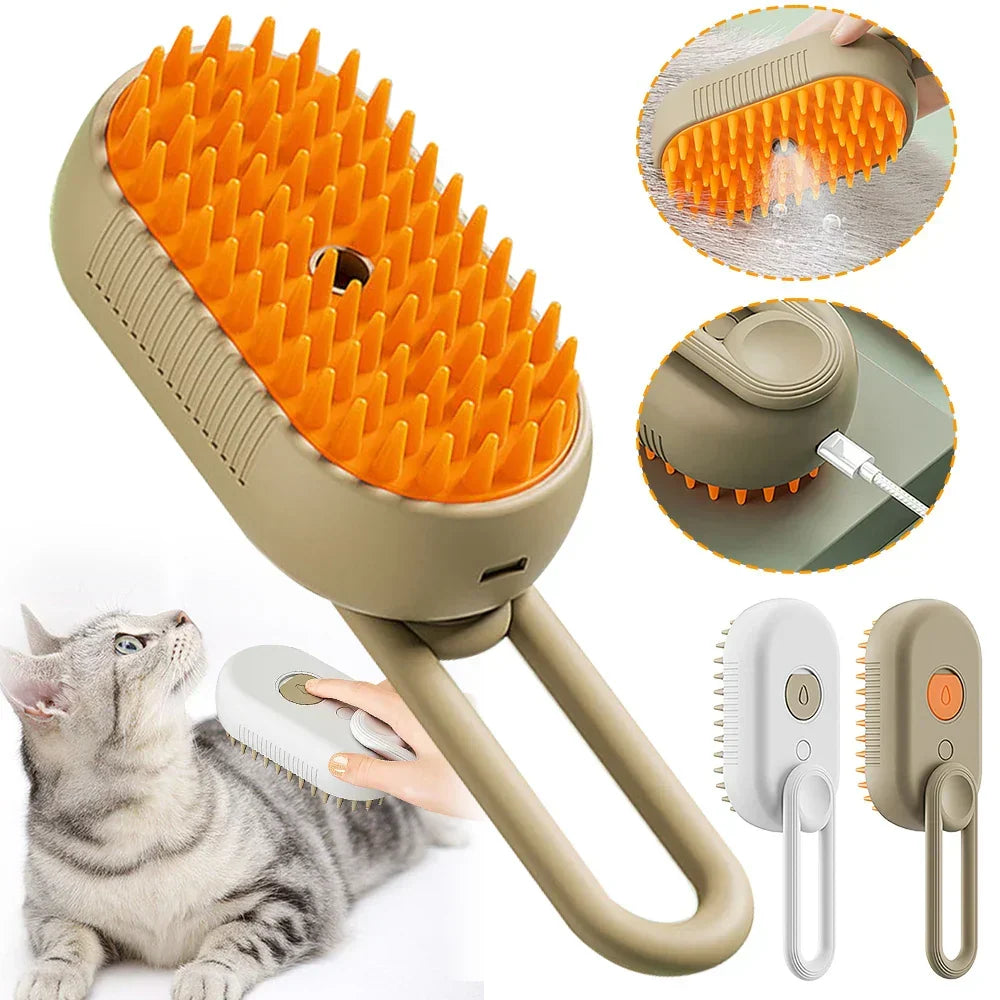 Pet steam brush 3-in-1 electric grooming tool for dogs and cats, deshedding and massage