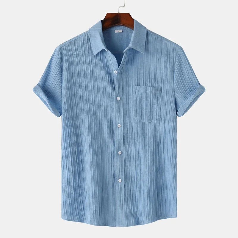 Men's linen cotton blend summer shirt with spread collar and classic fit