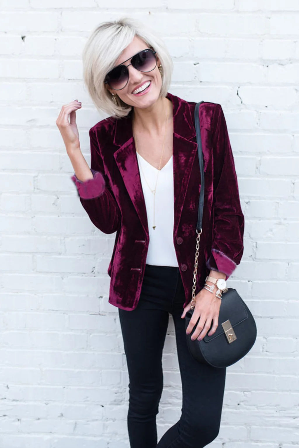 Womens Velvet Blazer Long Sleeve Solid Lapel Collar Single Breasted