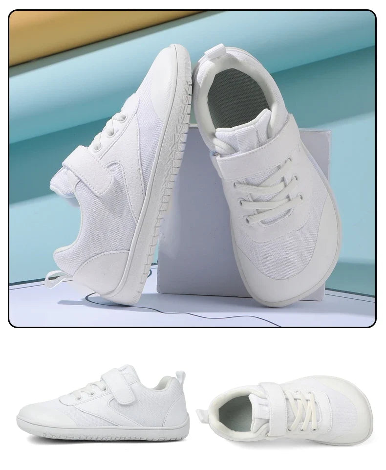 Kids barefoot sneakers with wide toe box and lightweight flexible rubber sole