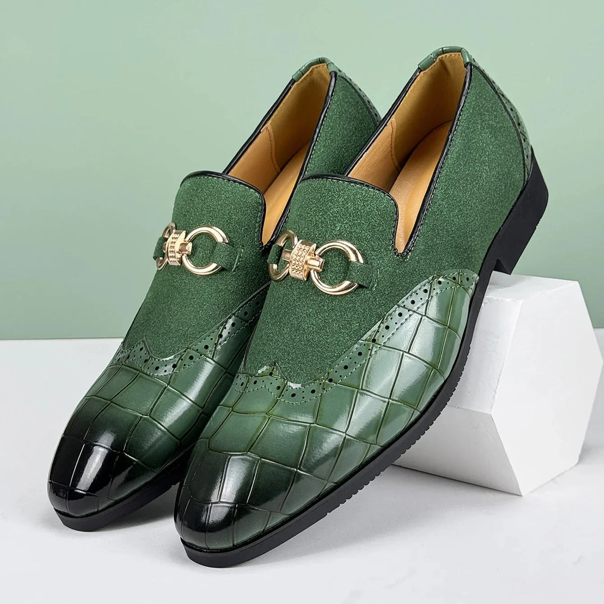 Men's Leather Loafers | Suede & Leather, Gold Buckle