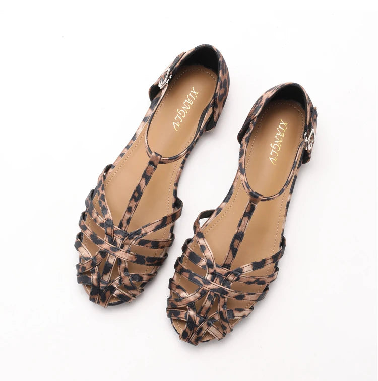 Braided Sandals Women Flat Roman Style Cross Strap Low Heel Shoes