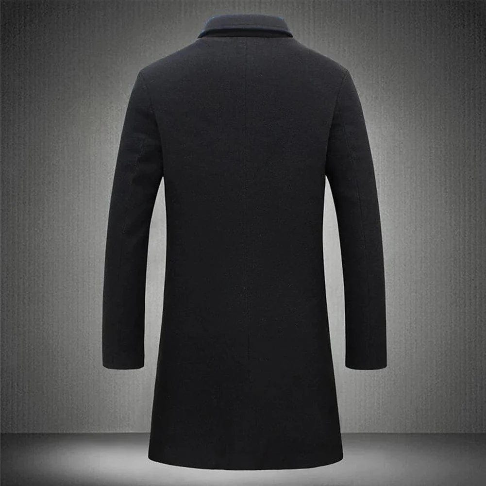 Men's long wool coat warm winter overcoat in dark grey, black, beige and dark blue
