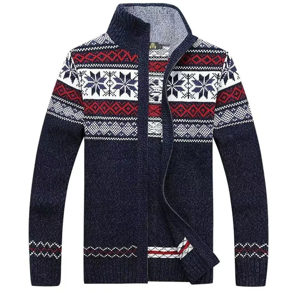 Christmas Cardigan Men | Nordic Pattern Knit Zip Up Long Sleeve Winter
