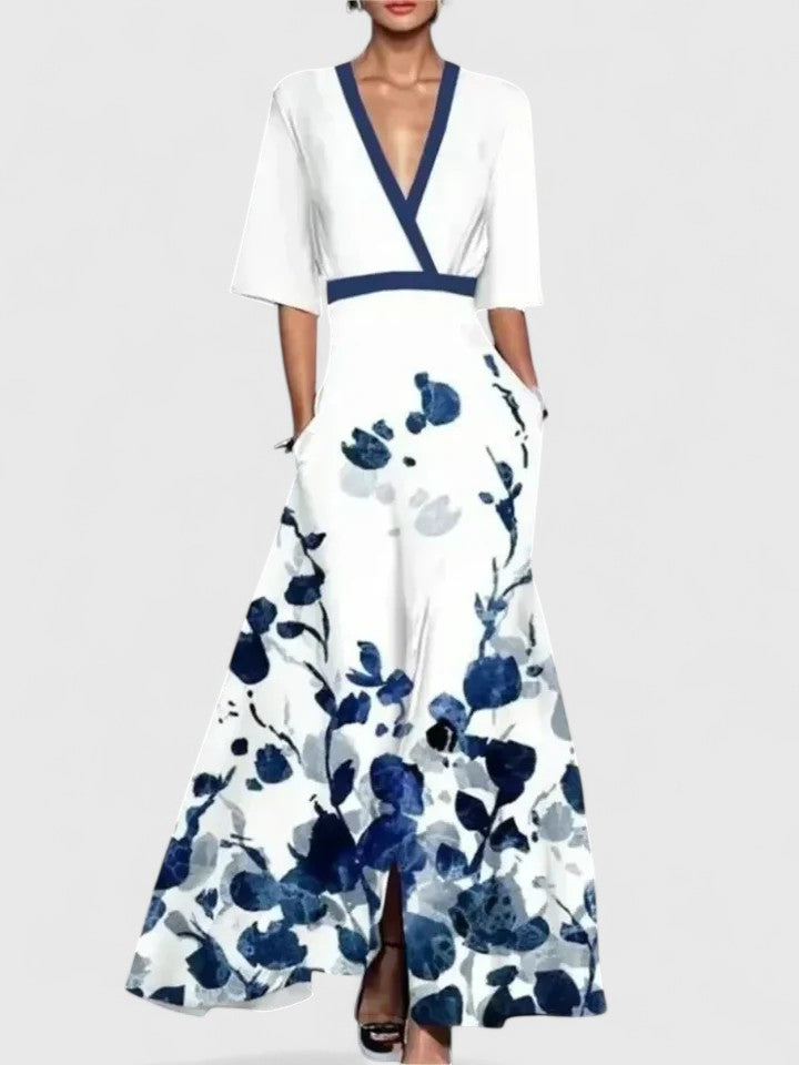 Women maxi dress flowy floor-length in red white black and gray