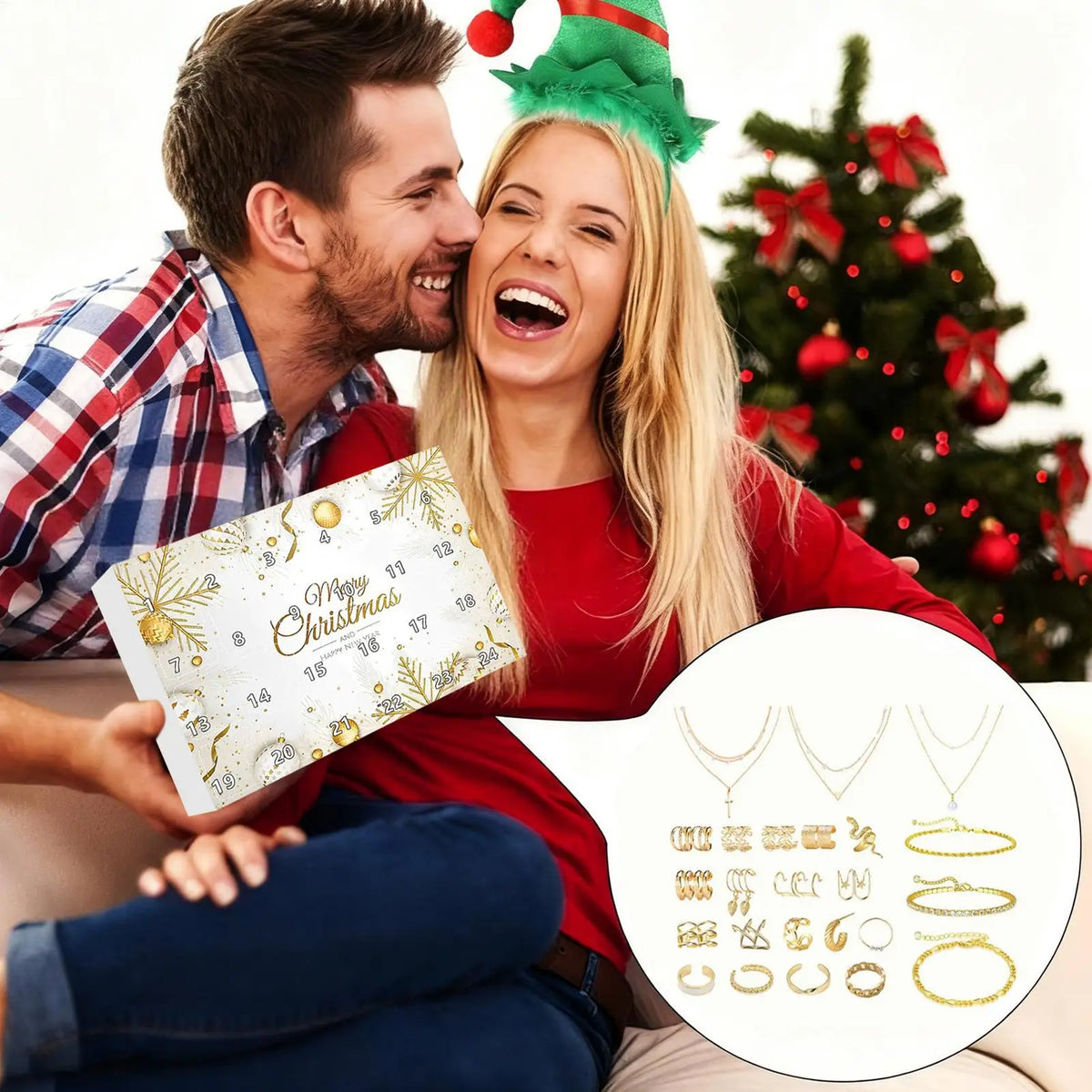 Jewelry Advent Calendar Gold 24 Days Necklace Bracelet Earring Set