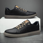 Men's faux leather sneakers with cushioned sole, casual lace-up in black, white and brown