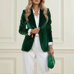 Velvet Blazer Women Formal Long Sleeve Notched Collar Tailored