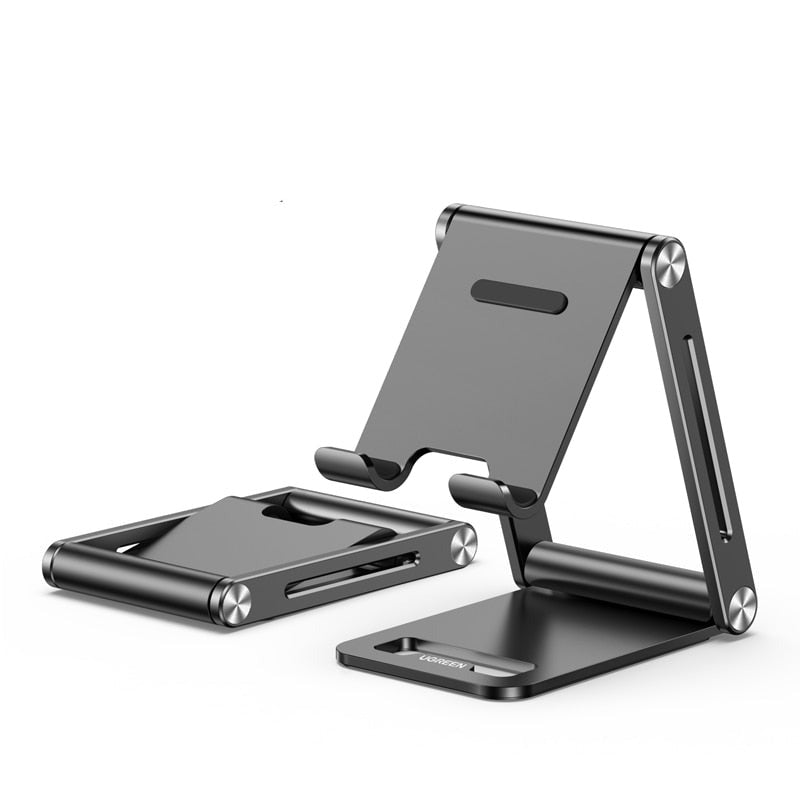 Aluminum phone stand 360 degree adjustable desk holder in silver and black