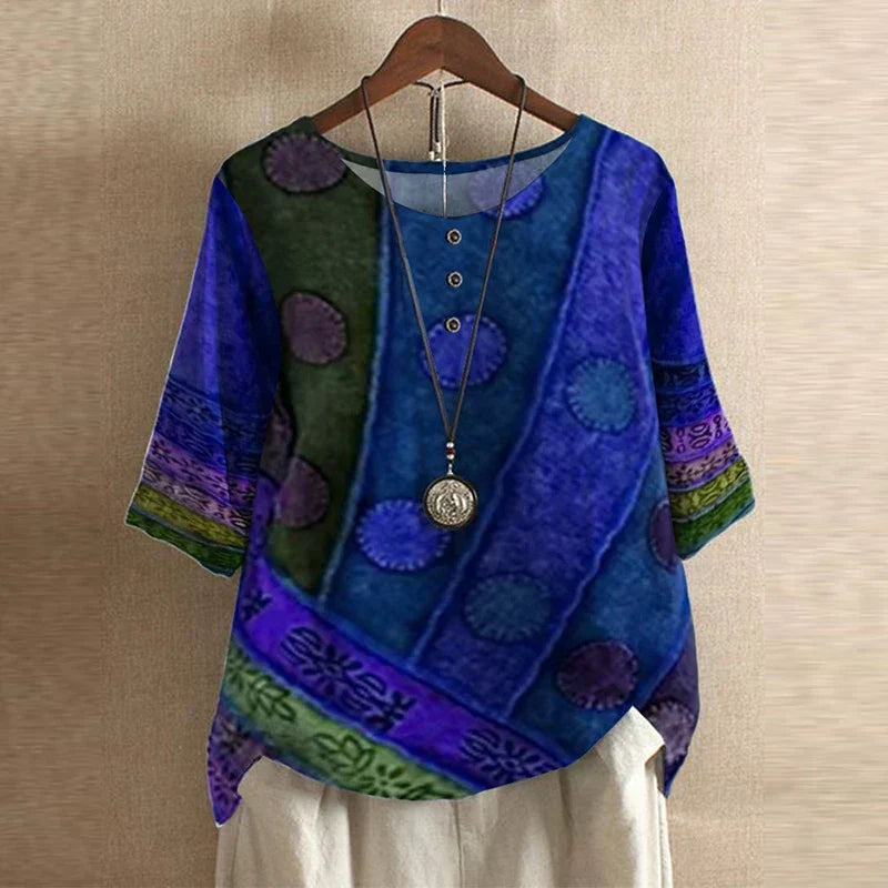 Women retro blouse vintage style with button front and waist shaping