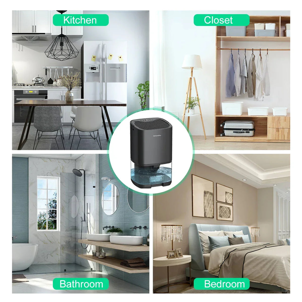 Portable dehumidifier 2-in-1 air filter and night light 1000ml compact