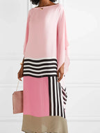 Women geometric print kaftan maxi dress with batwing sleeves and asymmetric hem