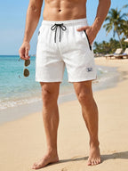 Men Swim Shorts Seersucker Quick Dry Mesh Lined Zipper Pockets