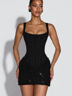 Sequin Dress Women Sleeveless Off Shoulder Sheath Mini Sparkly