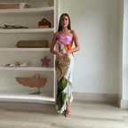 Women asymmetric one shoulder maxi dress oversized floral print ruffle hem