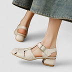 Women Mary Jane heels square toe block heel orthopedic with side cutouts