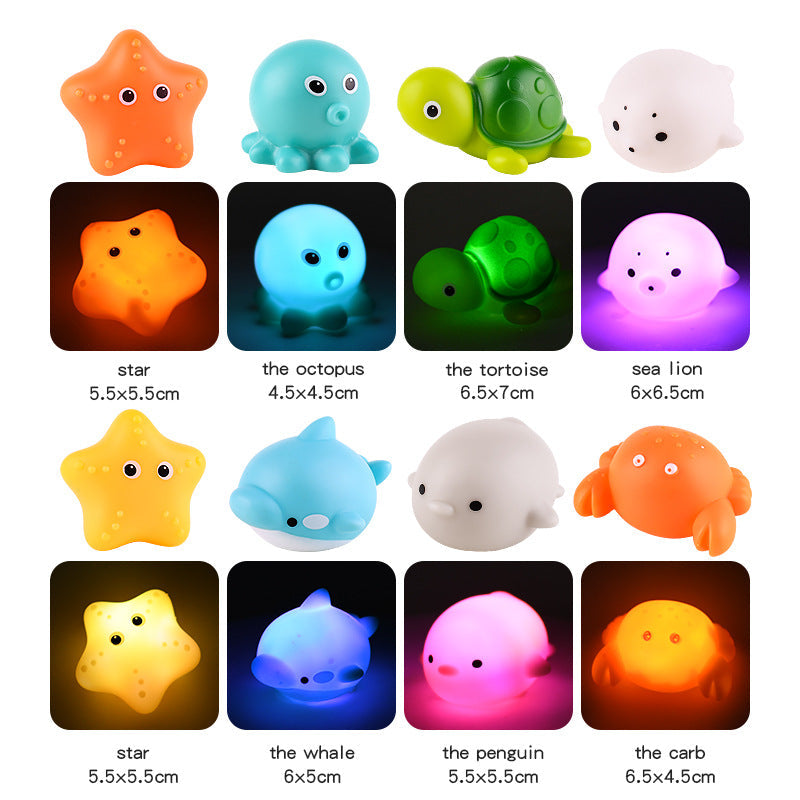 Light-up sea animal bath toys set of 4 with fishing net for kids