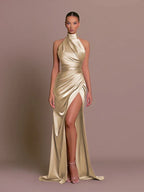 Women's high-slit full-length evening dress, formal maxi gown