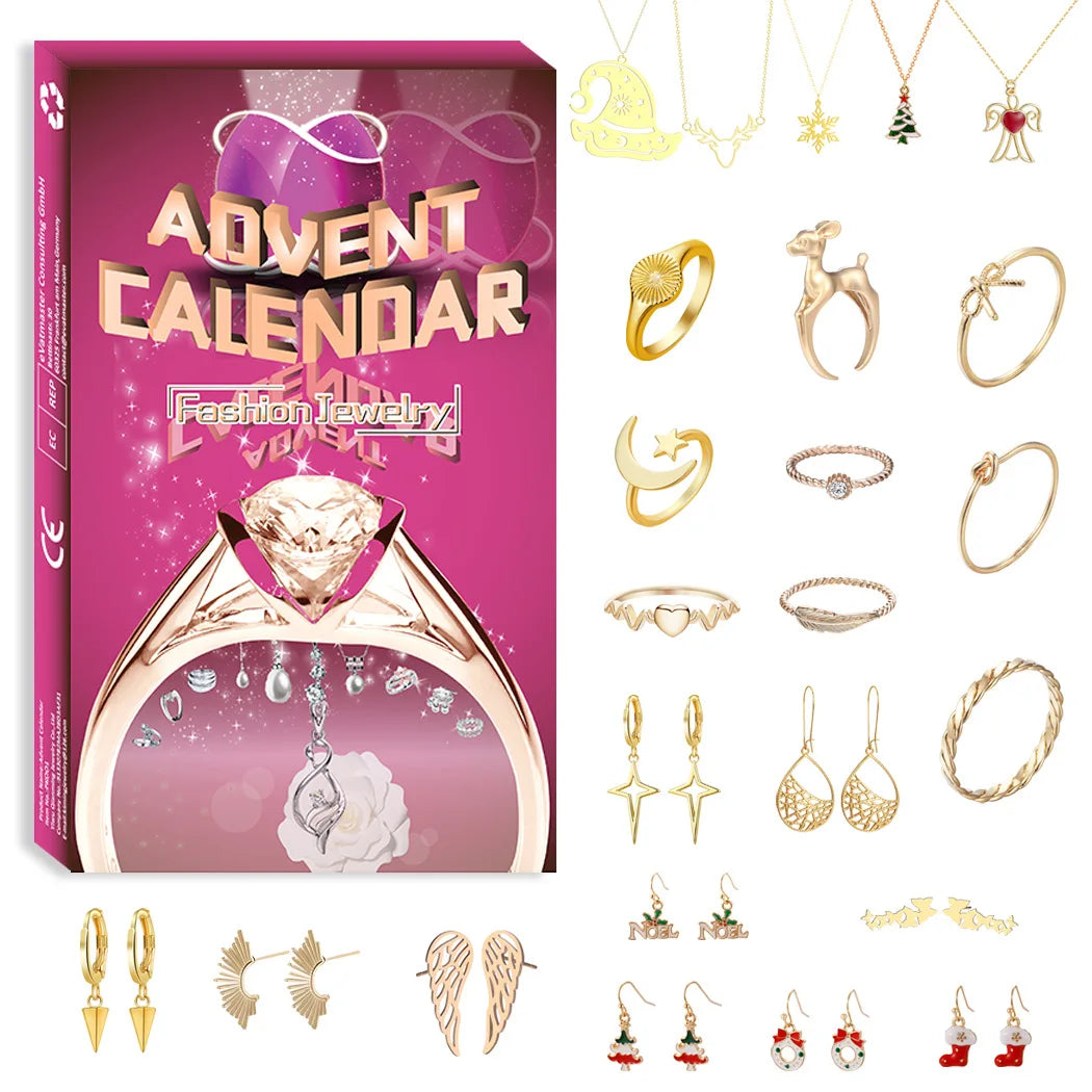 Jewelry Advent Calendar 24 Days Christmas Countdown Ring Necklace Earrings
