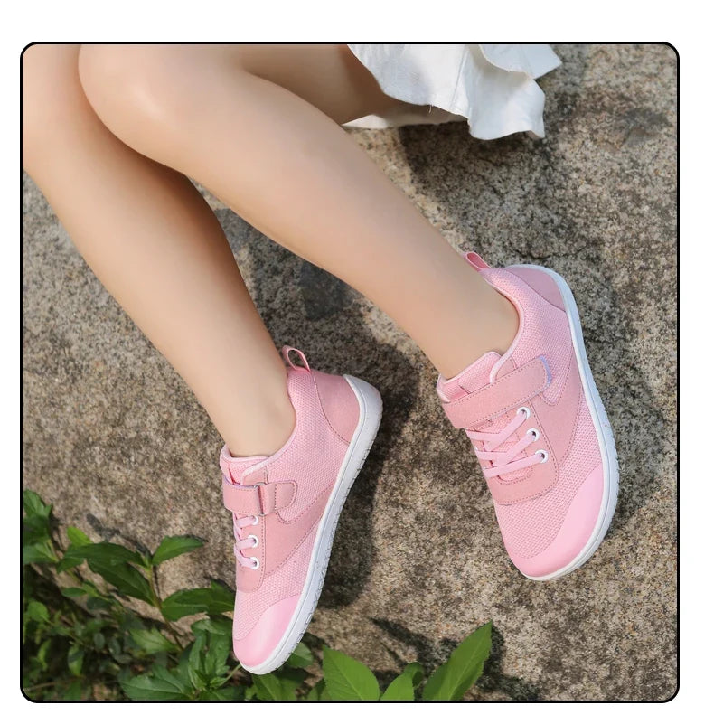 Kids barefoot sneakers with wide toe box and lightweight flexible rubber sole