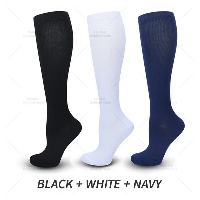 Knee high compression socks 15-20 mmHg, 3 pairs, unisex for running and nursing