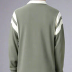 Men cotton blend long sleeve polo shirt with zipper collar and color-block design