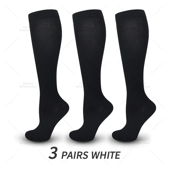Knee high compression socks 15-20 mmHg, 3 pairs, unisex for running and nursing