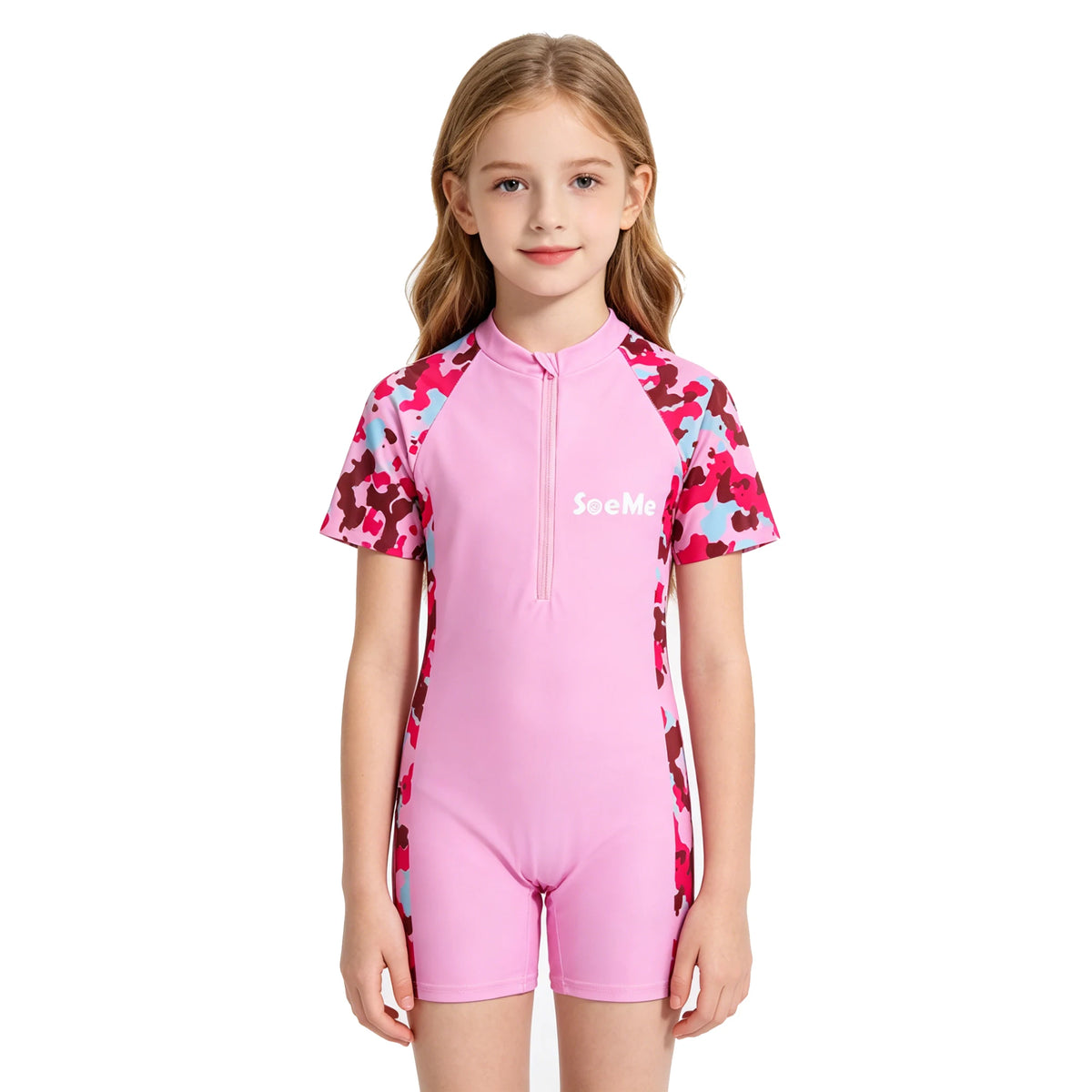 Girls Swimsuit One Piece Short Sleeve Toddler Kids 3 to 10 Years