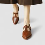 Women Mary Jane shoes low block heel with buckle strap closed toe