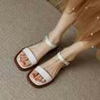 Women vegan leather block heel sandals with adjustable ankle strap