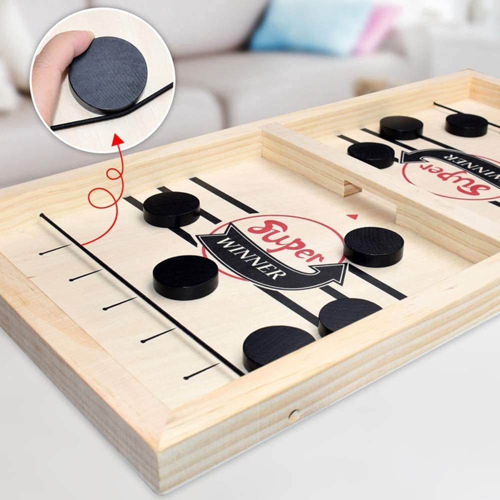 2-in-1 tabletop game set foosball and shuffleboard wooden indoor board