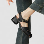 Women Mary Jane heels square toe block heel orthopedic with side cutouts