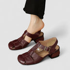 Women Mary Jane heels square toe block heel orthopedic with side cutouts