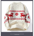 Christmas Jumper Women Men Reindeer Pattern Cable Knit Unisex