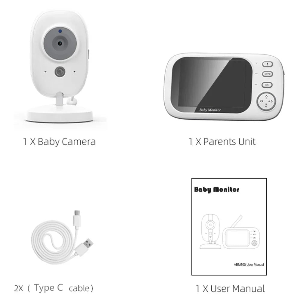 Video baby monitor 3.5-inch screen with night vision and two-way audio