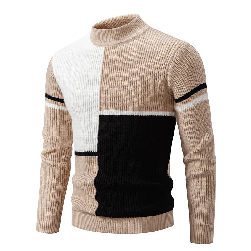 Men soft knit sweater regular fit in grey-green black khaki and white