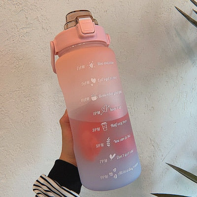 2L motivational water bottle with time markings and removable straw, BPA-free