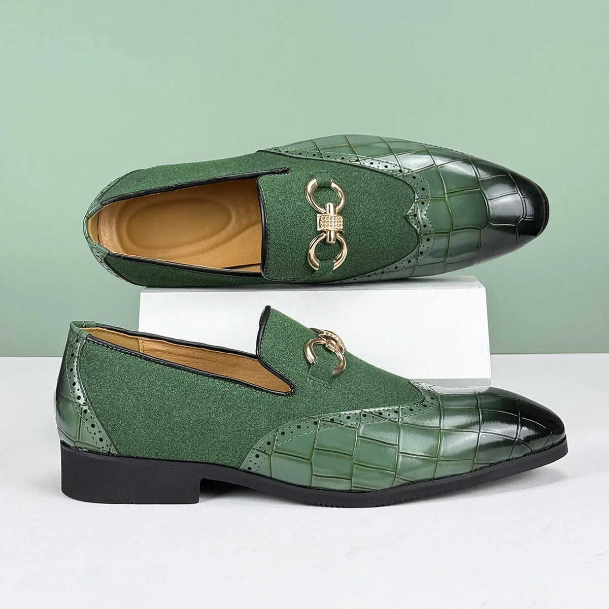 Men's Leather Loafers | Suede & Leather, Gold Buckle