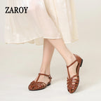 Braided Sandals Women Flat Roman Style Cross Strap Low Heel Shoes