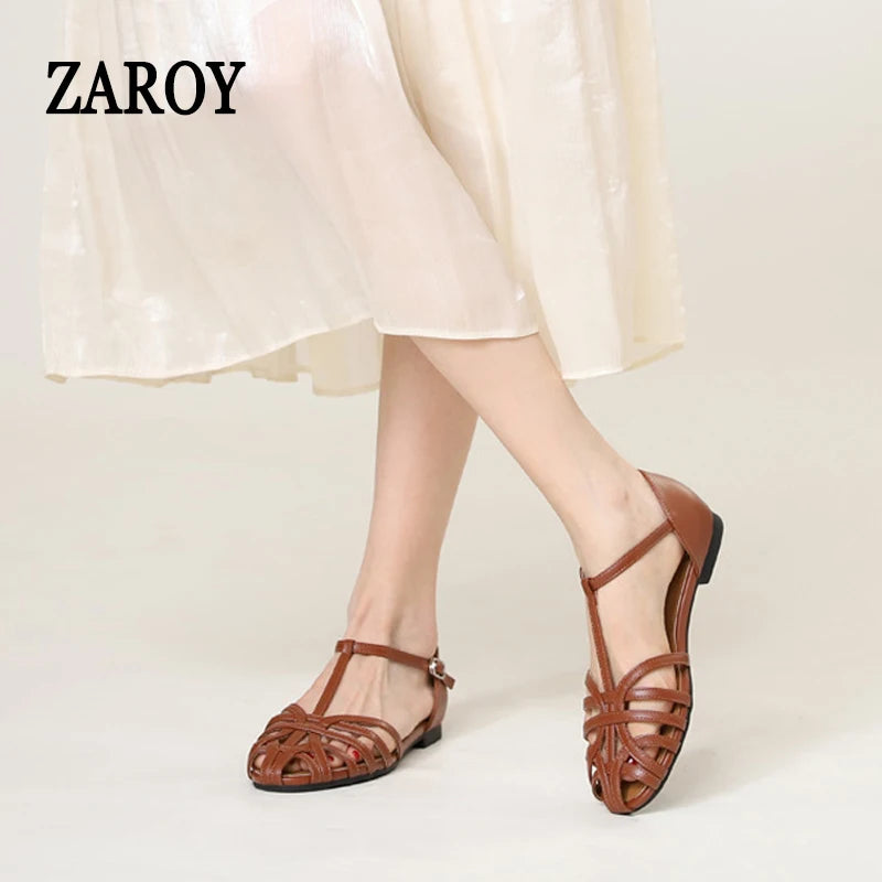 Braided Sandals Women Flat Roman Style Cross Strap Low Heel Shoes