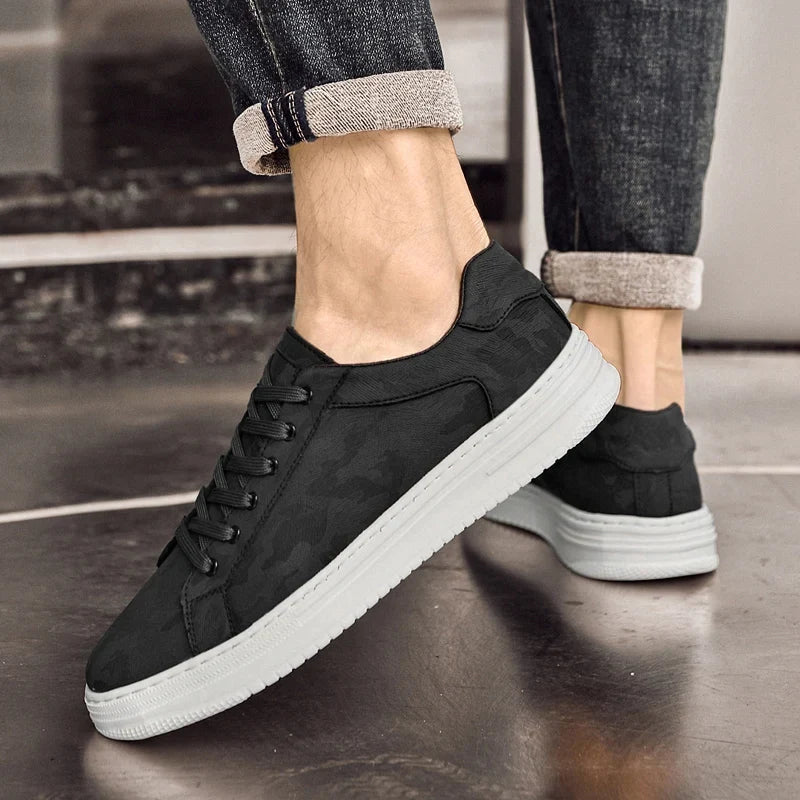 Genuine leather sneakers with subtle textured design and rubber outsole