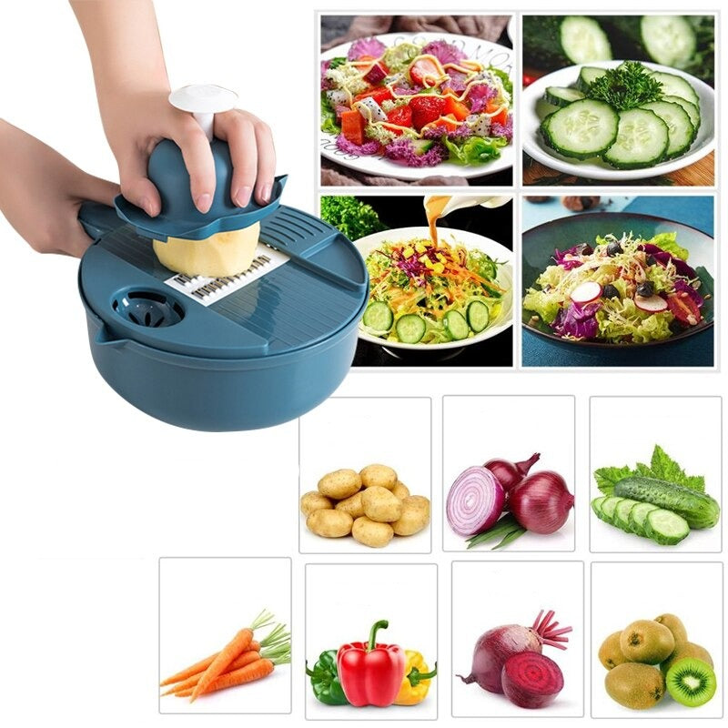 12-in-1 multi-function cutting set with stainless steel blades and compact storage design