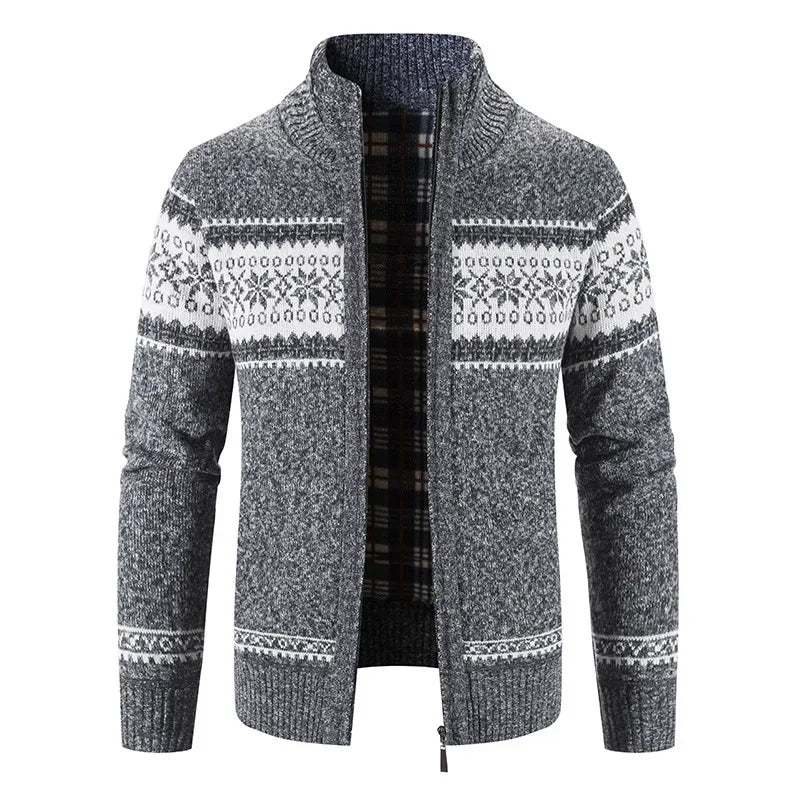 Christmas Jumper Men | Cotton Zip Stand Collar Cardigan Warm Thick