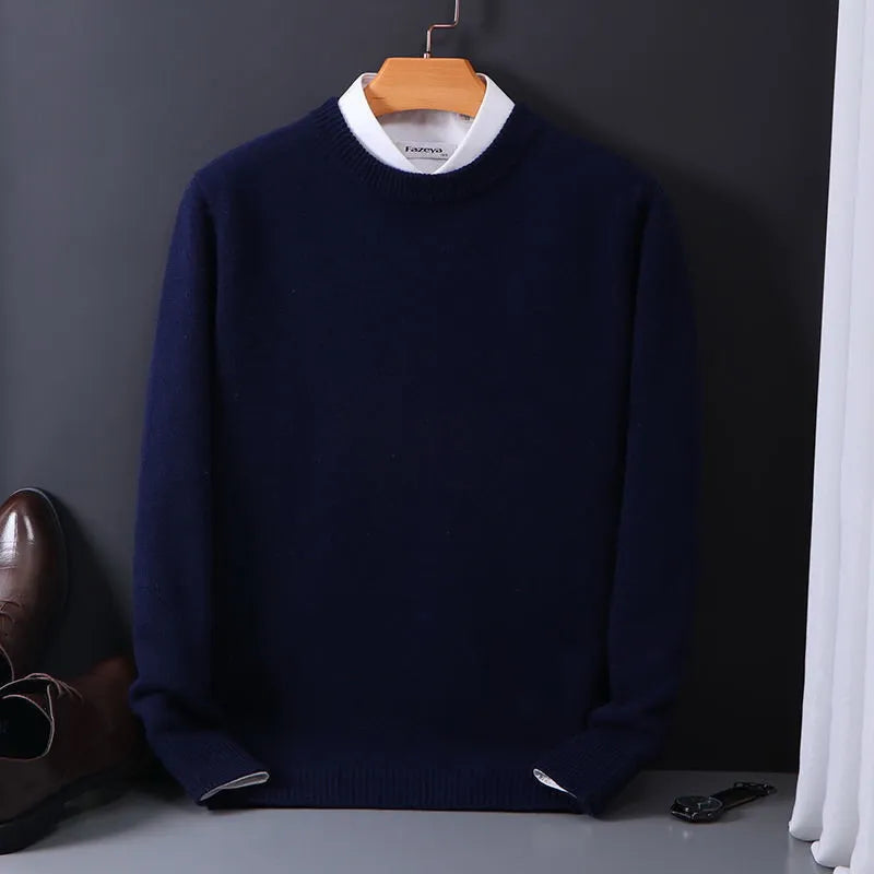 Men's cashmere sweater round neck, autumn winter slim fit pullover