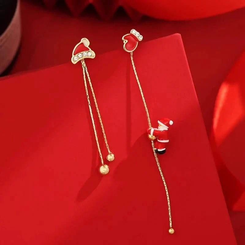 Christmas dangling earrings non-tarnish metal with secure stud backing 3 inch drop