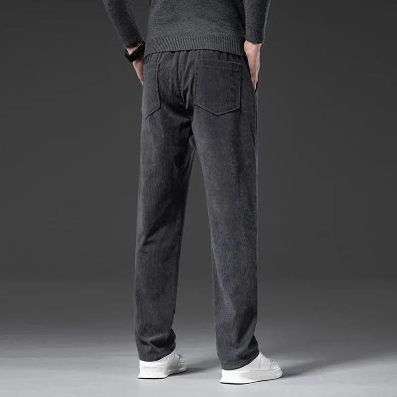 Men corduroy chinos tailored fit in khaki with drawstring waist