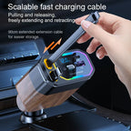120W 4-in-1 retractable car charger with USB-C and cigarette lighter adapter