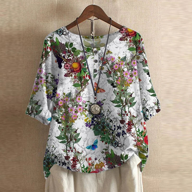 Women retro blouse vintage style with button front and waist shaping
