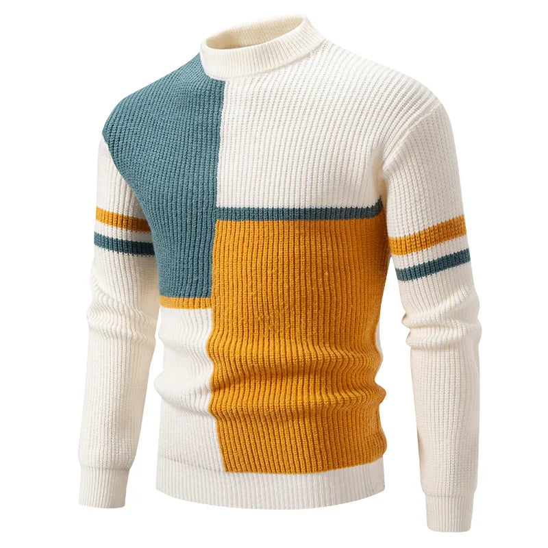 Men soft knit sweater regular fit in grey-green black khaki and white
