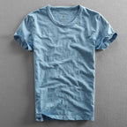 Men cotton vintage t-shirt Japanese minimalist O-neck organic cotton